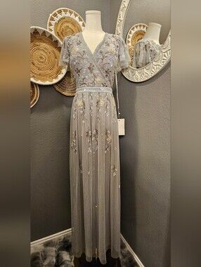 Mac Duggal-Elegant Platinum Floral Embroidered Dress- Style# 9138- Size 12